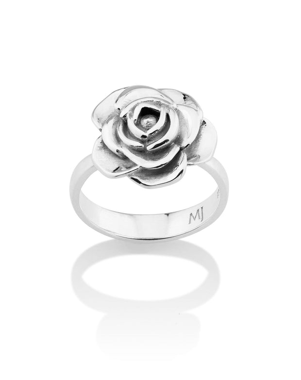 Beautiful blooming rose ring Silver designer piece